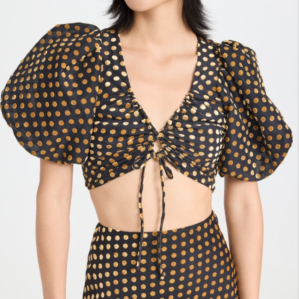 $425 NWT Black Rhode “Lana” Top in Dot Jacquard Sz 12